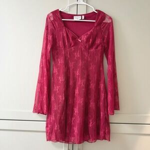 Daisy Street Red Lace Bell Sleeve Mini Dress Sweetheart Neck Women Size Medium